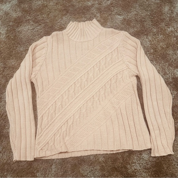 Vintage Izod Womens Cable Knit Sweater Mock Neck Salmon Pink Size XL Nautical - Picture 1 of 7